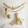 Décoration de fête Golden Baby First 1 Anniversaire Guirlande Bunting Bannière Douche Wild One Woodland Forest Friends 1er Thème Fournitures