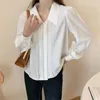 Blusas de mujer 2023 Primavera/Verano Camisa de gasa con cuello tipo Polo diseño sensación pequeñas camisas estilo Retro de Hong Kong tendencia superior única