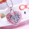 Pocket Watches Children Girls Personality Flip Hollow-out Quartz Watch Heart-shape Diamond Rhinestone Fob Necklace Clock