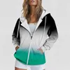 Hoodies femininos impressos com capuz pull out zíper solto casual bolso jaqueta vestido casaco feminino inverno 2x quente