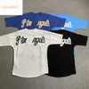 Konstgraffiti Drop Shoulder PA Letter Print Mönster Bomull Rund Nack Loose Versatile Street Män och kvinnor Kort ärm T -shirt