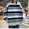 Herrtröjor tröjor 2023 Autumn New Youth Fashion Casual Lous Striped Sweater Pullover Round Neck Top Men's Vitality Trend Coat 230914