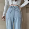 Женские джинсы, брюки с высокой талией, S-брюки для женщин с карманами, Harajuku, модные синие прямые брюки, тренд 2023, хиппи-брюки A