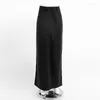 Юбки элегантные атласные черные модные тонкие с высокой талией для женщин Повседневная свободная однотонная офисная длинная юбка лето 2023