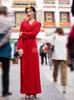 Ropa roja del Tíbet para mujer, vestido ajustado de manga larga para Bo La, vestido largo de Bola tibetana para niña, vestido negro de baile tradicional Kangba