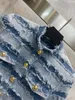 Runway Designer New Denim Woven Tweed Short Design Slim Fit Jacket Kvinnor O-Neck Single Breasted Tickets Vintage Coat