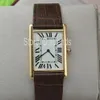 Super Series Top Fashion Quartz Watch Men Women Gold Dial Brown Leather Strap Wristwatch Classic Rectangle Design Dress Clock315S