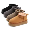 Женские зимние ультра мини-сапоги, дизайнерские австралийские ботинки на платформе для мужчин, теплые ботинки на меху до щиколотки из натуральной кожи, роскошная обувь 526