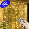ストリング6x3m USB LEDカーテンフェストゥーンライトガーランドクリスマスライトラマダンデコレーションストリングウェディング装飾2024年