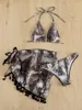 Women's Swimwear 2023 Tassel Split Swimsuit Three-piece Bikini Female Beach Sexy Printed