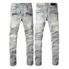 Designer herenjeans paarse jeans Gescheurd borduurwerk Patch Jeans Motorjeans Herenmode Zwart blauw Wit broekjeans met kleine pijpen