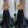 Sexy Black Prom Dresses High Collar Gold Sequins Top Evening Dress Pleats Formal Long Special Occasion Party dress