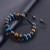 10 mm blaues Tigerauge-Stein-Armband, doppellagig, mit Perlen geflochten, verstellbare Hämatit-Magnet-Armbänder, Armband-Manschette für Herren-Schmuck