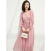 Casual Dresses Luxury Heavyweight Pink Fairy Dress With Silk Medium Sleeves Spring/Summer Design Long High Waist Slim Appearance