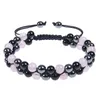 6mm 8mm Rose Quartz Hematite Obsidian Double Layer Braided Bracelet Natural Stone Crystal Couple Adjustable Bracelets Bangle Cuff Jewelry