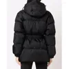 Women's Down 2023 Warm Winter Women Coat Hooded Zipper Waist Closing Thickened Duck Jacket Short Bread