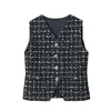 Gilet slim en laine et polyester tweed à rayures noires, col en v, nouvelle collection automne 2023