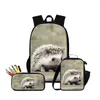 Torby szkolne 3PCS/Zestaw Casual Cute Hedgehog Print Backpack Large Pojemność Kid Podstawowa z torbą ołówkową Lunchbox Student Bookbag