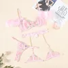 フェザーランジェリーフローラルレースファンシーアンダーウェアブラブキットプッシュアップ中間菓子ライトピンクの妖精エキゾチックセット豪華な服装