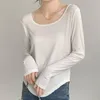 여자 T 셔츠 LJSXLS 솔리드 기본 긴 슬리브 티셔츠 여성 스프링 가을 캐주얼 옷 얇은 불규칙한 슬림 Tshirts 한국 패션 탑