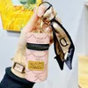 Women Car Keyring Leather Key Chains Lipstick Holder Flower Plaid Silk Scarf Keychains Bag Charm Pendant Women Car Keyring Ring Gift Fashion Jewelry Accessories