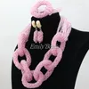 Halskette Ohrringe Set Baby Pink Crystal HandMade Frauen Halsketten Kostüm Jewelly Nigerian Hochzeit Afrikanische Perlen Schmuck Alj595