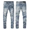 Designer herenjeans paarse jeans Gescheurd borduurwerk Patch Jeans Motorjeans Herenmode Zwart blauw Wit broekjeans met kleine pijpen