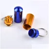 Storage Bottles Jars Travel Aluminum Alloy Waterproof Pill Box Case Keyring Key Chain Medicine Organizer Bottle Holder Container K Dh3Cp