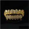 24k dentes de ouro grillz strass superior inferior brilhante grills conjunto gelado hip hop jóias entrega gota dhaw2