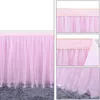 Table Skirt 6FT/9FT Rose Gold Tulle Wedding Party Tutu Tableware Cloth Baby Shower Gender Reveal Birthday Home Decoration