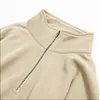 Women's Hoodies Women Casual Loose Winter Crop Tops Solid Color Fully Stand-Neck Long Sleeve Zip-Up Pullover Sweatshirt For Girls Beige