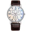 Three Eyes Flat Watch Quartz Classic Fashion Mens Wristwatch2134