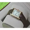 Super Series Top Fashion Quartz Watch Men Women Gold Dial Brown Leather Strap Wristwatch Classic Rectangle Design Dress Clock315S