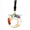 Andra smyckesuppsättningar Yoga Natural Stone Crystal Chakra Tree of Life Halsband Fashion Amethyst Clear Quartz Lapis Pendants Gemstone Neckl Dhxvg