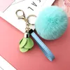 Keychains Fluffy Multicolor Pompom Faux Fur Ball Leather Flower Key Rings For Women Bag Charm Trinket Jewelry Wholesale