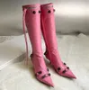 Dermis stiletto para mujer Botas hasta la rodilla borla puntiaguda locomotora hebilla adornada con cremallera Diseñador de lujo fábrica calzado moda