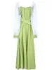 Robes décontractées 2023 Femme Maxi Robe verte Printemps Automne Mulberry Soie Taille Mode Manches longues Moulante Festa Luxo Party Midi