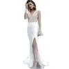 Robes décontractées printemps et automne sexy col en V profond gaze transparente taille haute robe de tempérament blanc