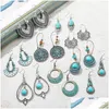 Charme Boho Femme Turquoise oorbellen antieke zigeuner Indiase tribale etnische hoepel Dangle Mandala drop levering sieraden Dha4S