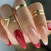 False Nails 24pcs/box Long Fake Almond Shape Wearing Red Glitter French With Adhesive Press On Round Artificial Nail Tips