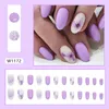 False Nails 24pcs Short Round Purple Fake Press On Oval Nail Tips Full Cover For Girl With Butterfly Designs Acrylic