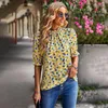 Women's T Shirts Perl Allover Floral Printed Half Of Sleeve Round Neck Casual Top For Women