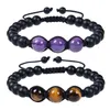 12MM Amethyst Bracelet Adjustable Beads Natural Stone Tiger Eye Black Frosted Bracelets for Men Women Fashion Jewelry