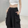 Casual Elastische Taille Arbeitskleidung Hosen Frauen Streetwear Mit Hoher Taille Gerade Rohr Breite Bein Hosen Lose Sitz frauen Hosen