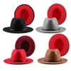 Jovivi Fashion Two Tone Red Bottom Wide Brim Panama Trilby Cap Wool Felt Fedora Hat Panama Hat Casual Jazz Hats for Men Women263E