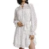 Sukienki swobodne damskie puff rękawy szyfonowy mini sukienka moda kwiatowy nadruk ruffy wykończeni