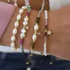 Strand Natural Stone Freshwater Pearl Gold Silver Rice Beads Armband för kvinnor och män klassiska handgjorda korshängen Bankettparti