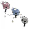 Porte-clés Mode Porte-clés Rose Bleu Cristal Strass Animal Éléphant Rétractable ID Nom Étiquette Badge Bobine Clip x0914