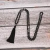 Mala Beads 6mm Volcanic Stone Knotted Meditation Semi-Precious Jewelry Men And Women Charm Necklace Hanging Black Tassel Pendant N237D