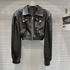 Damesjassen Herfst Vintage Geborsteld Gelakte Rand Motorfiets Lederen Pu Jas Zwart Bruin Crop Jacket 230912